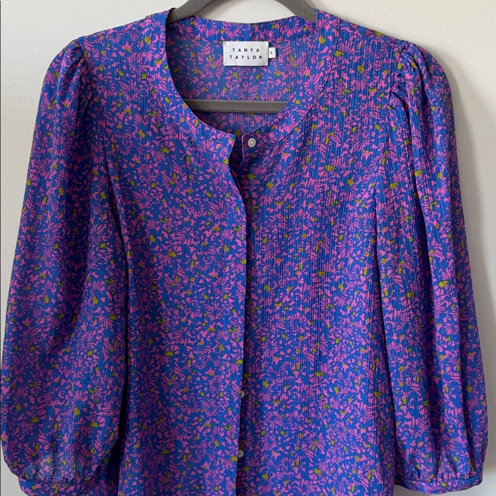 Tanya Taylor Silk Floral Blouse Size 6 - Picture 2 of 8